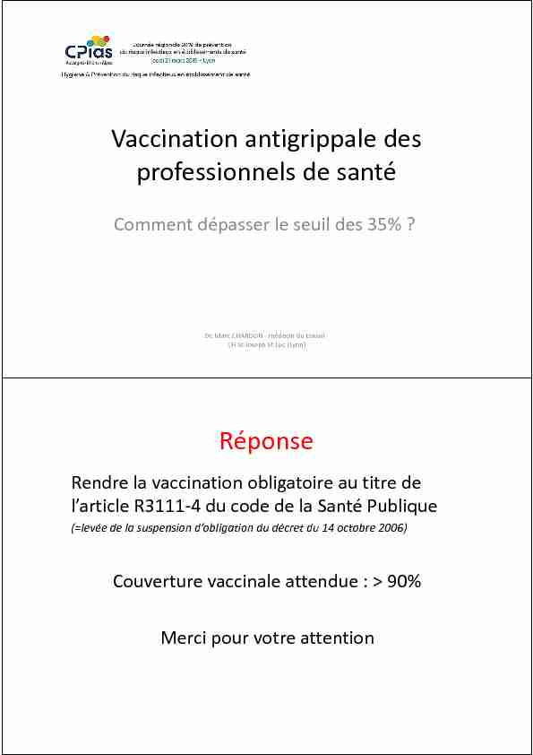 [PDF] Vaccination antigrippale des professionnels de santé Réponse