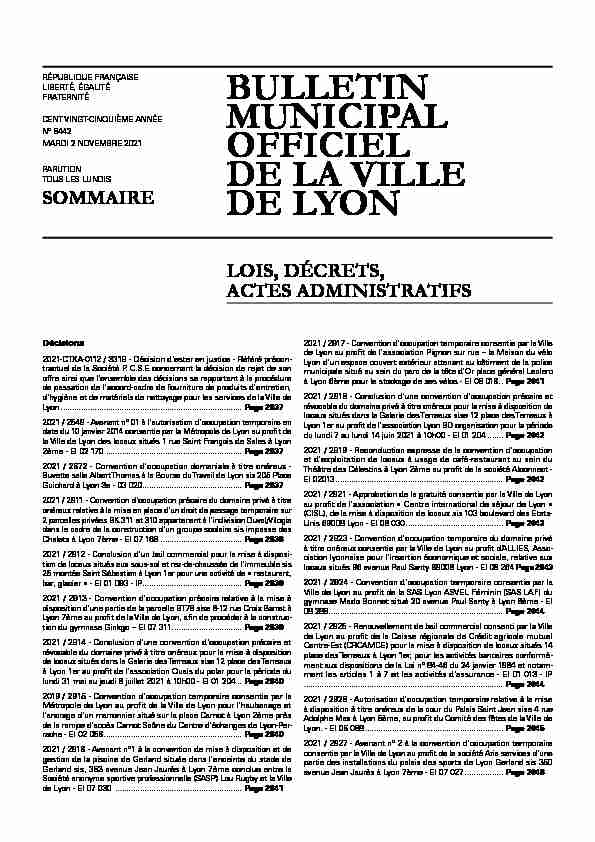 BULLETIN MUNICIPAL OFFICIEL DE LA VILLE DE LYON