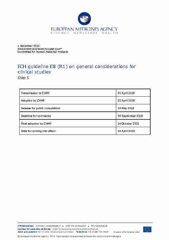 ICH guideline E8 (R1) on general considerations for clinical studies