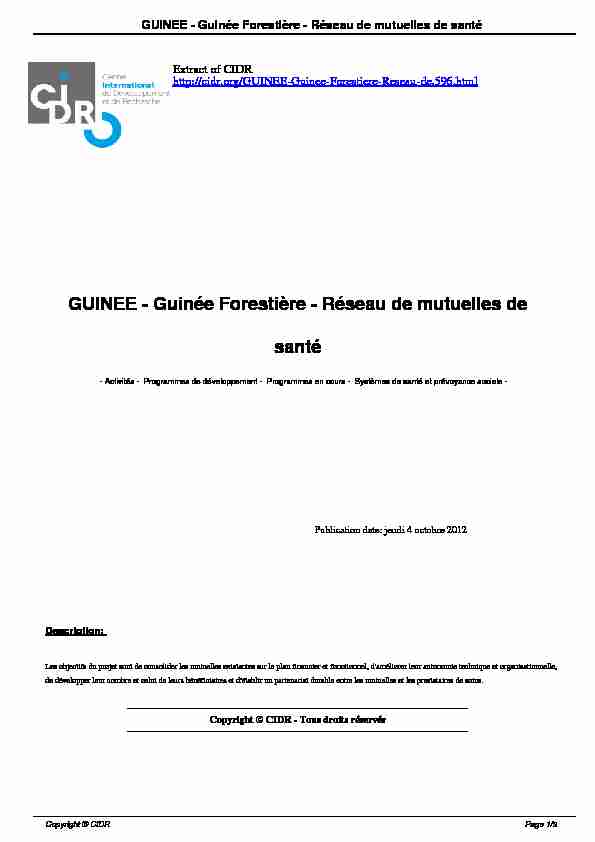 [PDF] GUINEE - Guinée Forestière - Réseau de mutuelles de santé - CIDR