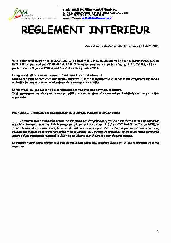 [PDF] REGLEMENT INTERIEUR - lycée Monnet-Mermoz