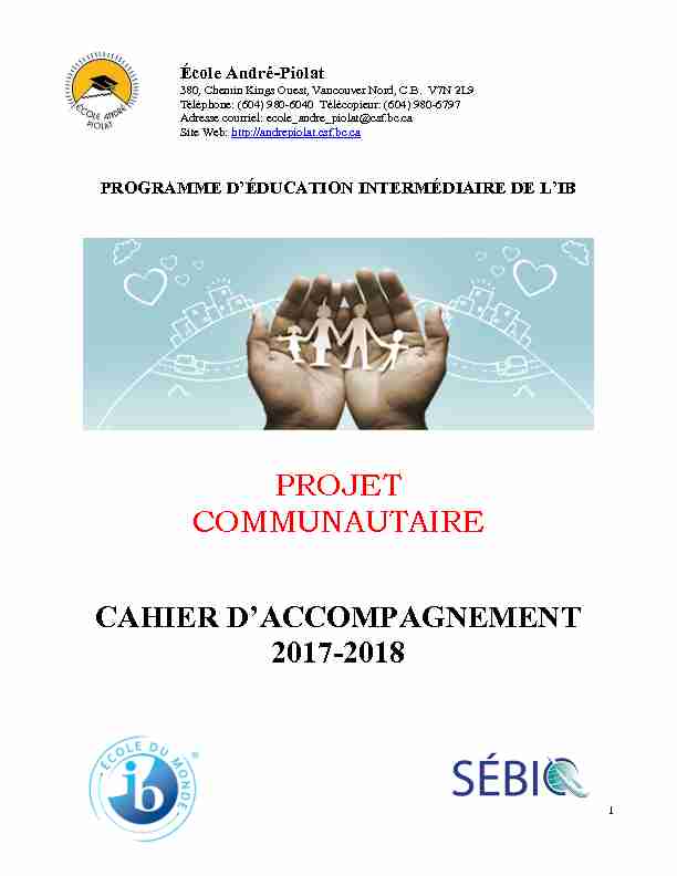 PROJET COMMUNAUTAIRE CAHIER DACCOMPAGNEMENT