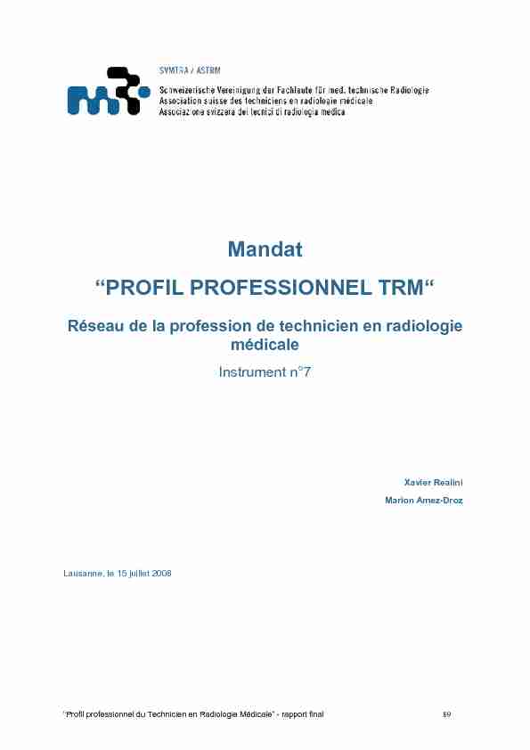 Mandat “PROFIL PROFESSIONNEL TRM“ - CHUV