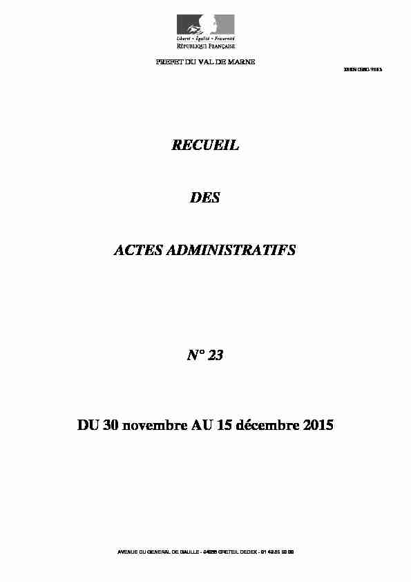 RECUEIL DES ACTES ADMINISTRATIFS N° 23 DU 30 novembre