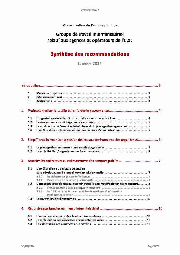 [PDF] Synthèse des recommandations - Vie publique