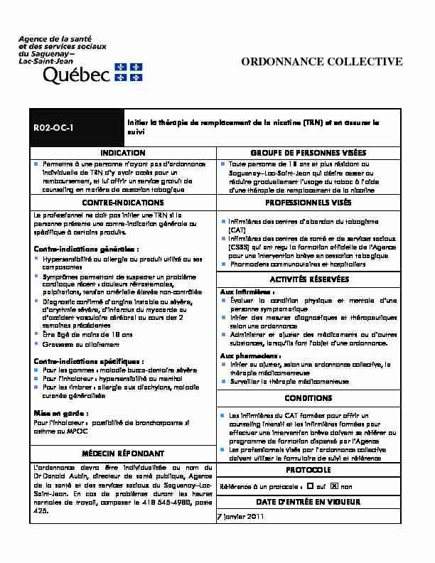 Ordonnance collective ASSS 02 07 01 11 - Gouvernement du Québec