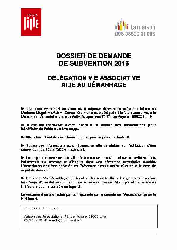 DOSSIER DE DEMANDE DE SUBVENTION 2016 - Lille