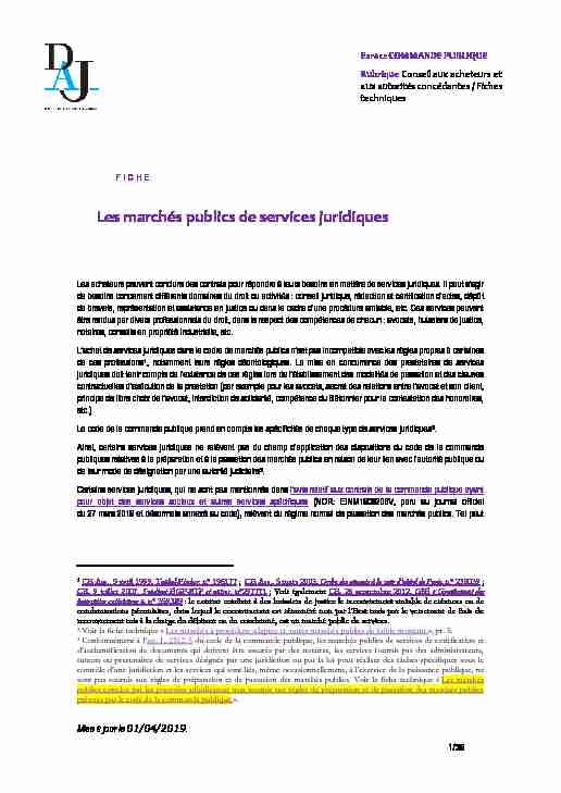 [PDF] Les marchés publics de services juridiques - Code : Commande