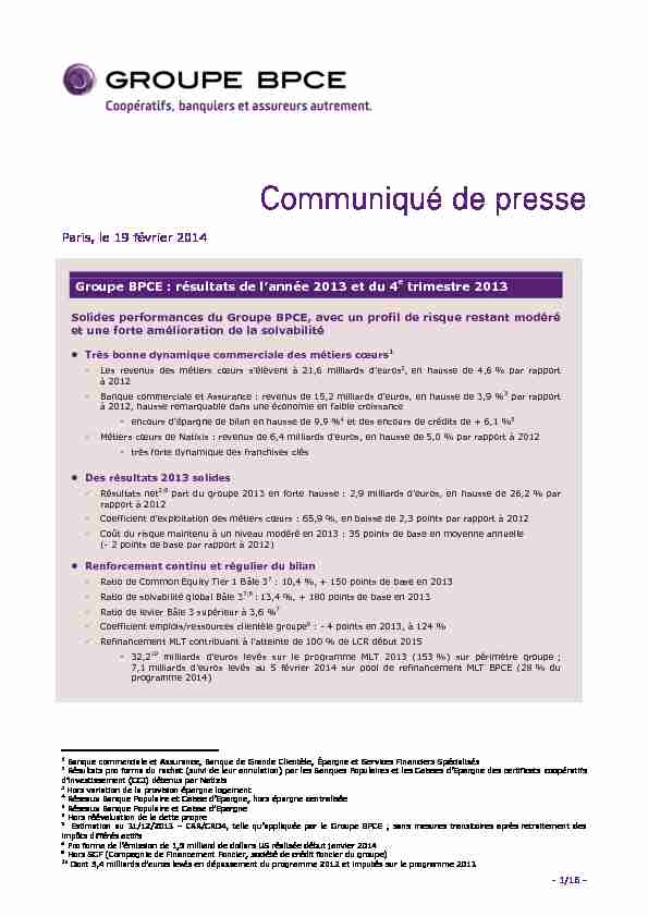 [PDF] Communiqué de presse, 19 février 2014 - Groupe BPCE