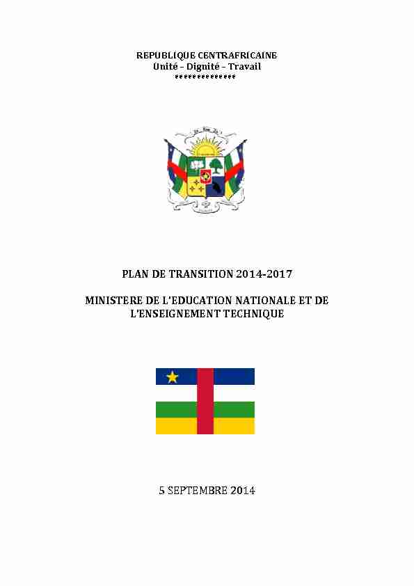 PLAN DE TRANSITION 2014-2017 MINISTERE DE LEDUCATION