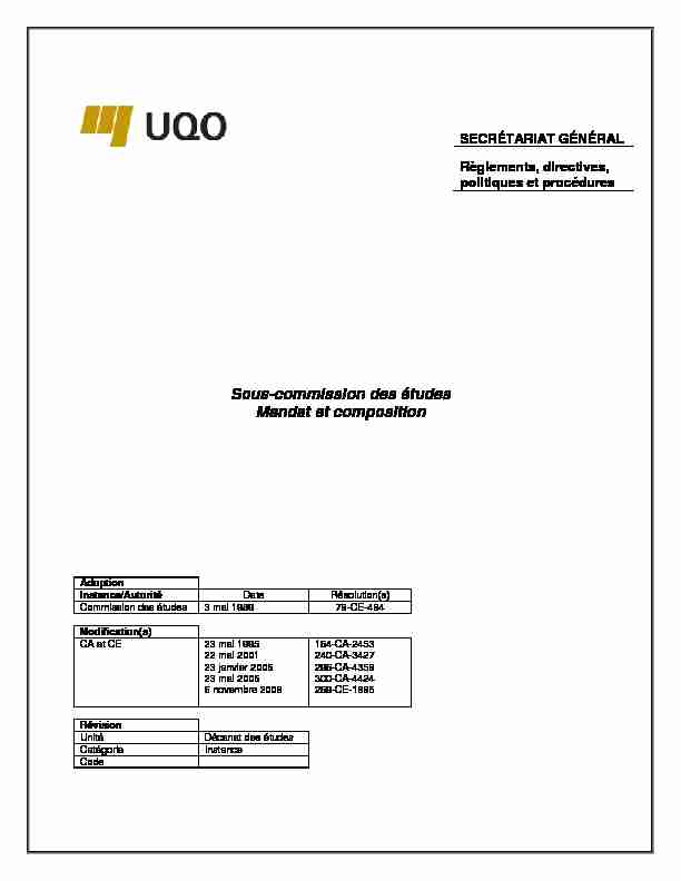 Sous-commission des études Mandat et composition - UQO