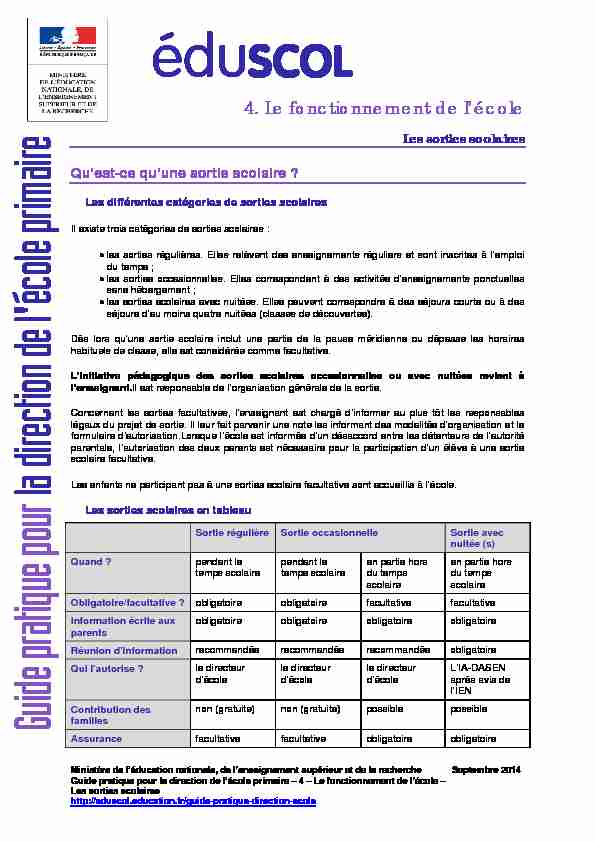 Guide des sorties scolaires