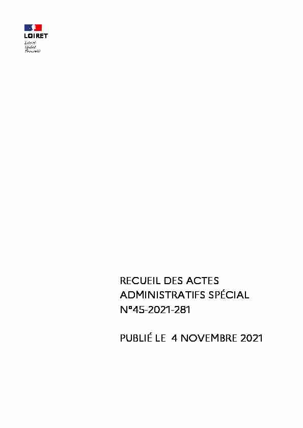 RECUEIL DES ACTES ADMINISTRATIFS SPÉCIAL N°45-2021-281