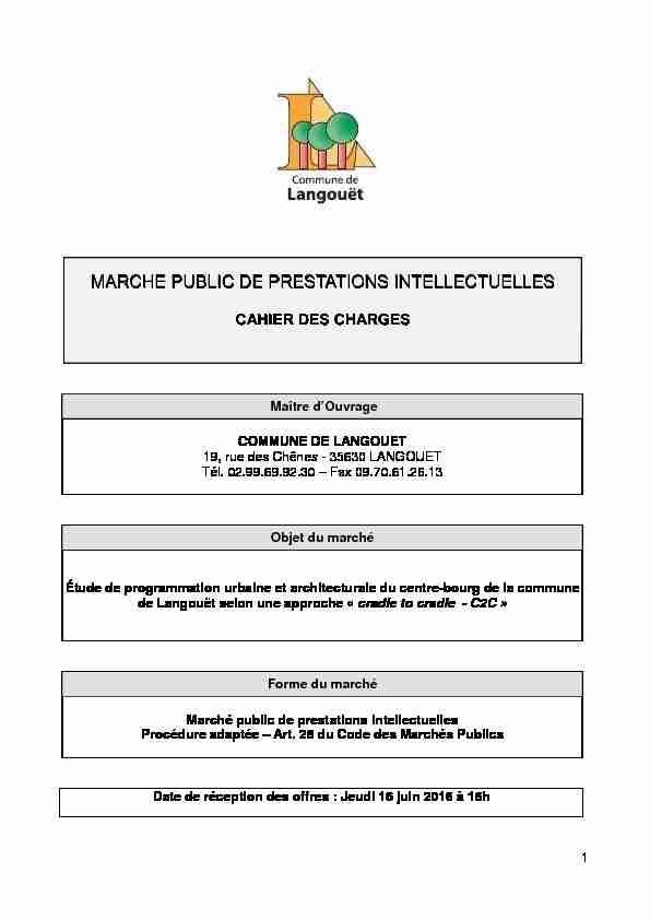 MARCHE PUBLIC DE PRESTATIONS INTELLECTUELLES