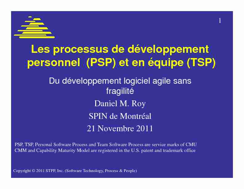 Les processus de développement l (PSP) t é i (TSP) personnel (PSP