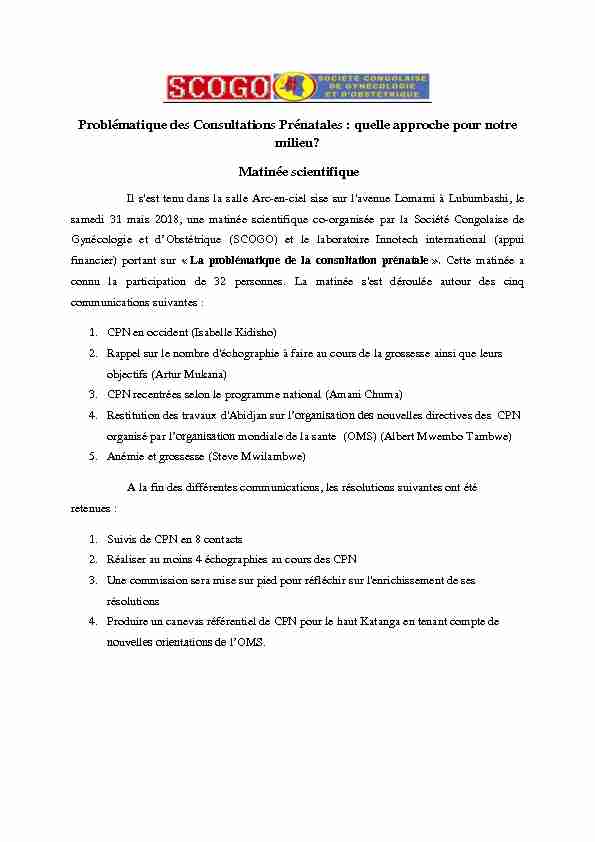 [PDF] Problématique des Consultations Prénatales - Société Congolaise