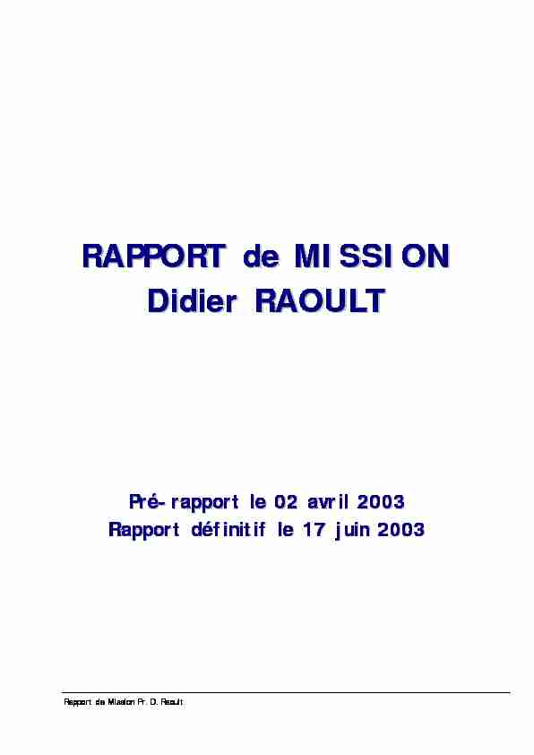 RAPPORT de MISSION Didier RAOULT