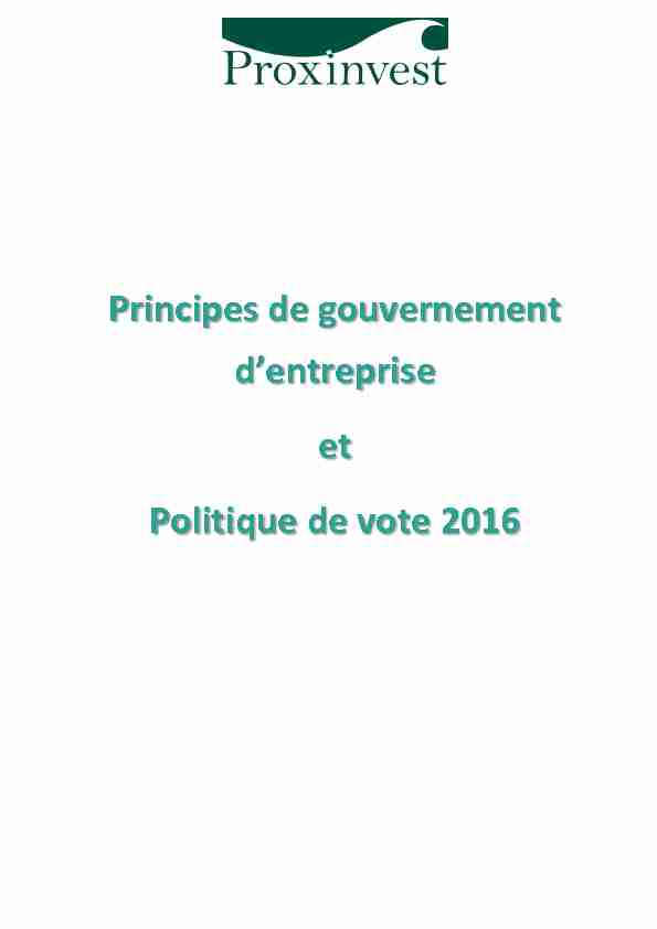 Principes de gouvernement dentreprise et Politique de vote 2016