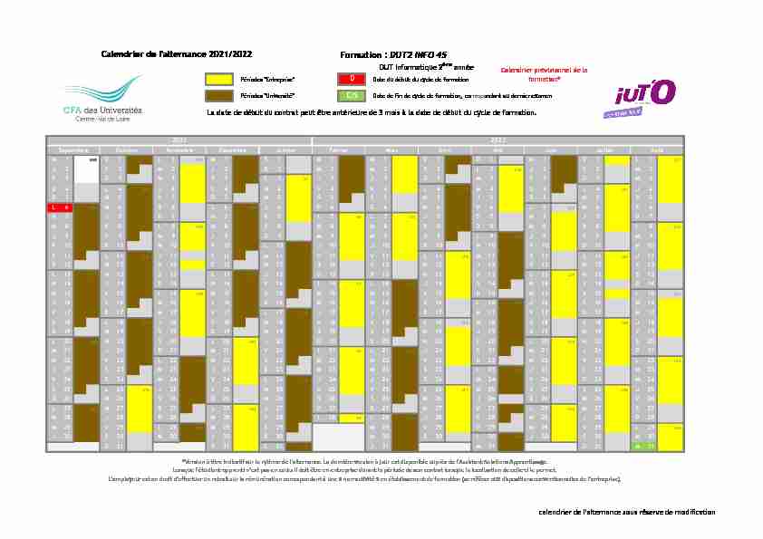 Calendrier de lalternance 2021/2022 Formation : DUT2 INFO 45
