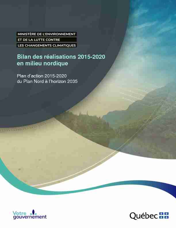 Bilan des réalisations 2015-2020 en milieu nordique : Plan daction