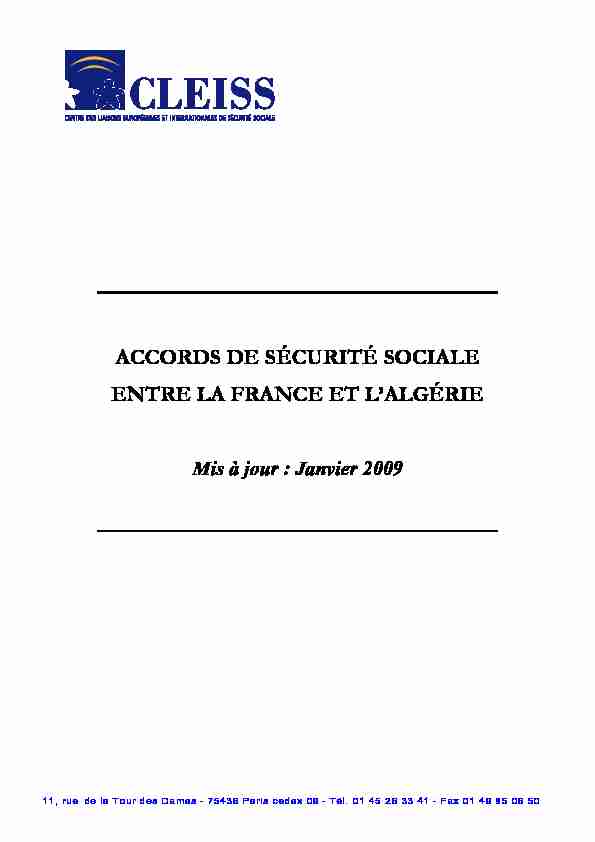 Accord de Sécurité Sociale entre la France et lAlgérie