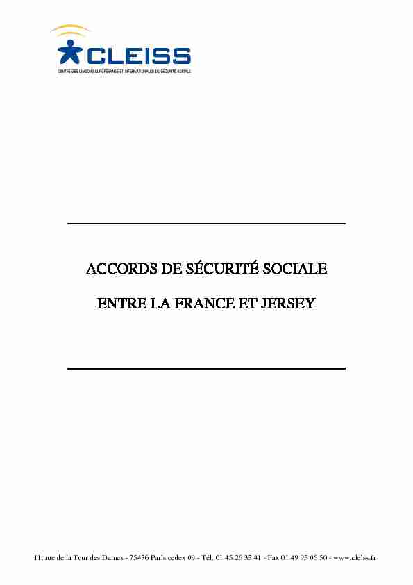 ACCORDS DE SÉCURITÉ SOCIALE ENTRE LA FRANCE ET JERSEY