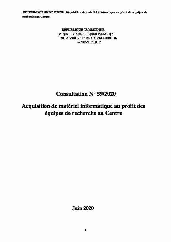 Consultation N° 59/2020 Acquisition de matériel informatique au
