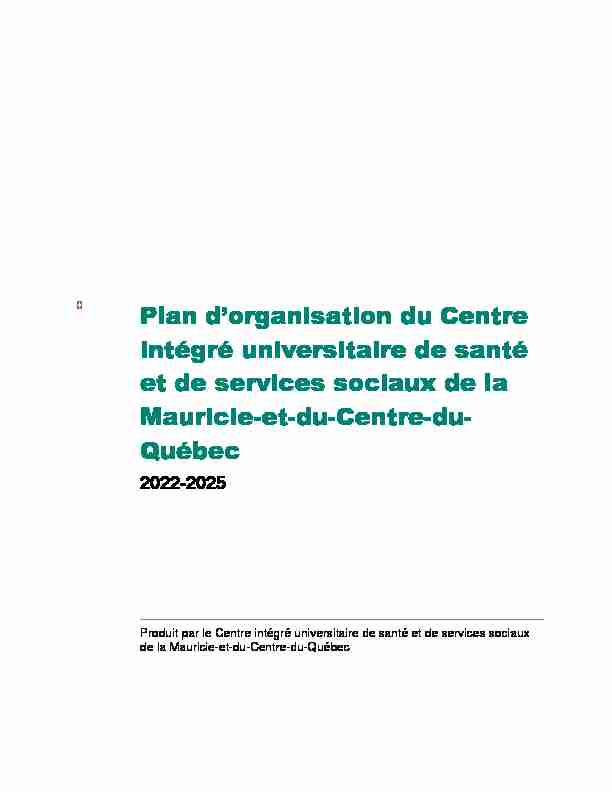 Plan dorganisation du CIUSSS MCQ 2018-2021