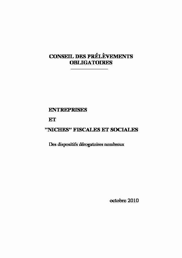 [PDF] niches fiscales et sociales - Cour des comptes