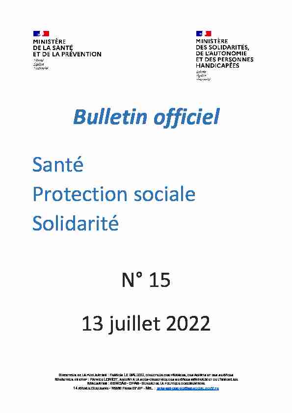 Bulletin officiel Santé - Protection sociale - Solidarité n° 2022/15 du