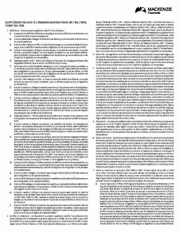 [PDF] Supplément relatif à limmobilisation pour un FRV FRVR FERRP ou