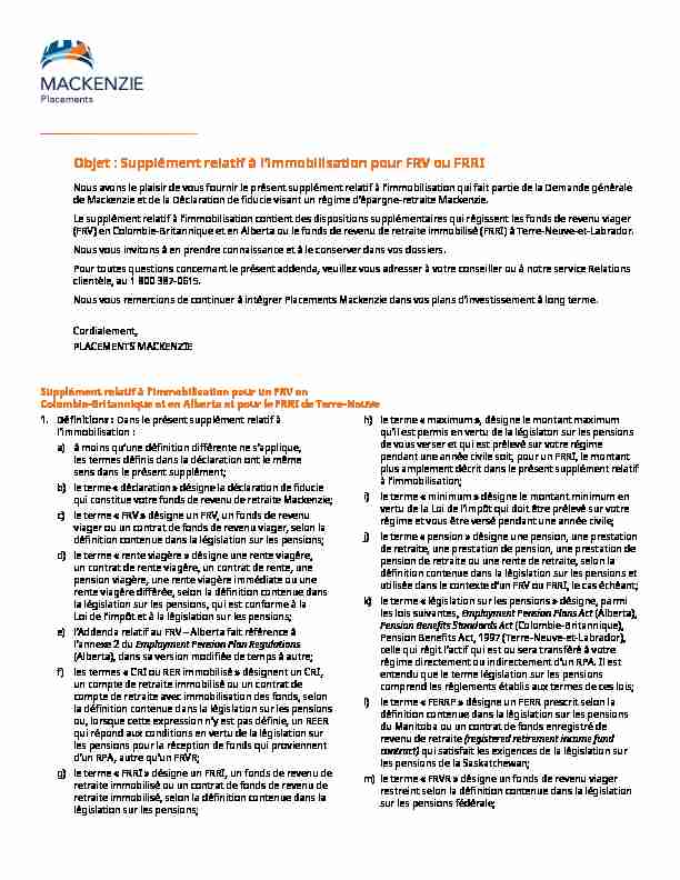 [PDF] Objet : Supplément relatif à limmobilisation pour FRV ou FRRI