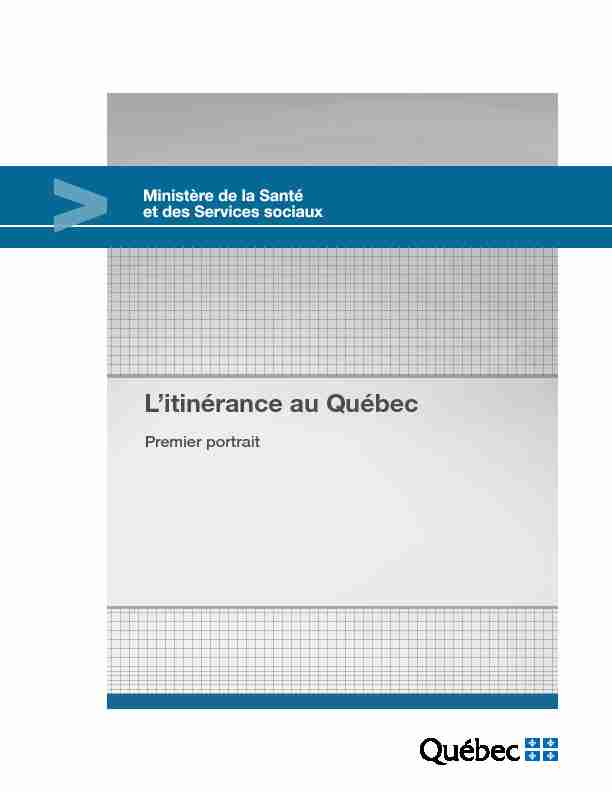 Litinérance au Québec-Premier portrait