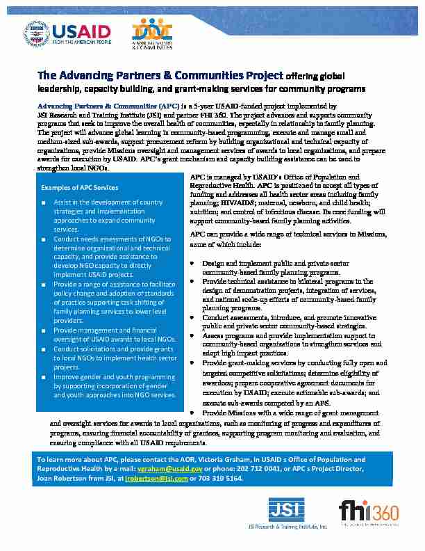 [PDF] About the Advancing Partners & Communities Project