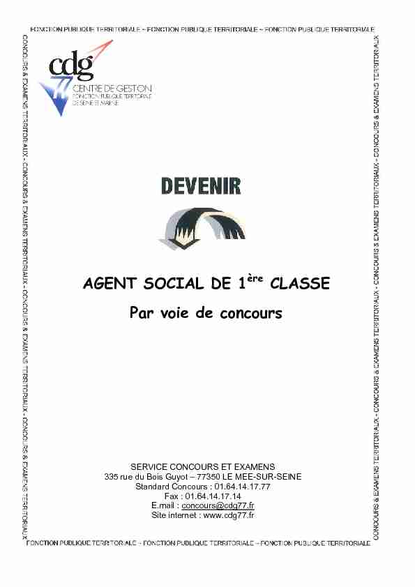 [PDF] AGENT SOCIAL DE 1ère CLASSE Par voie de concours