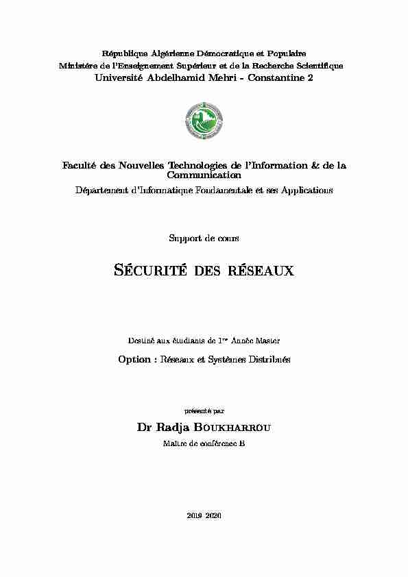 [PDF] Sécurité des réseaux - Université de Constantine 2
