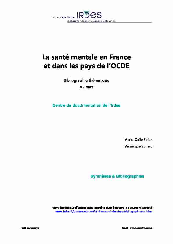 La santé mentale en France et dans les pays de lOCDE