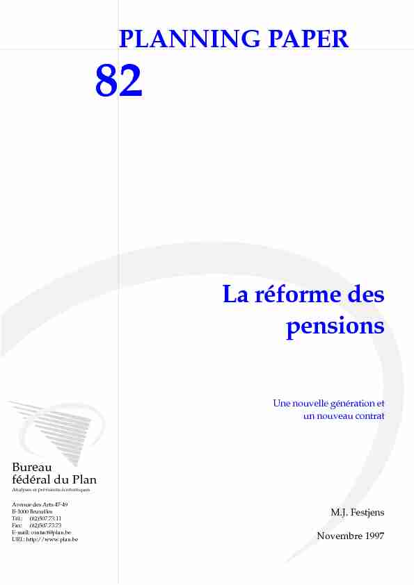 PLANNING PAPER La réforme des pensions
