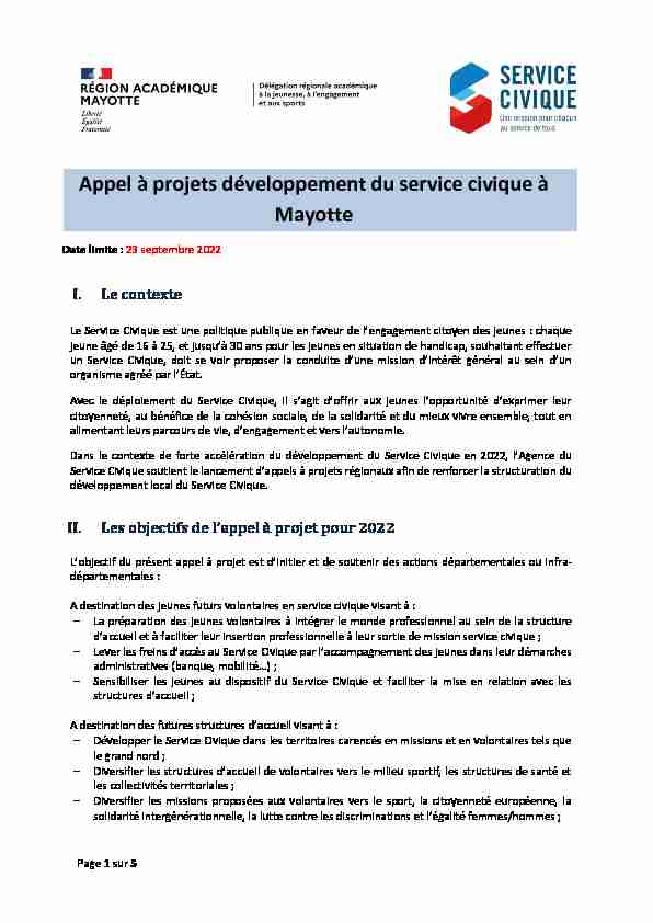 Appel à projets développement du service civique à Mayotte
