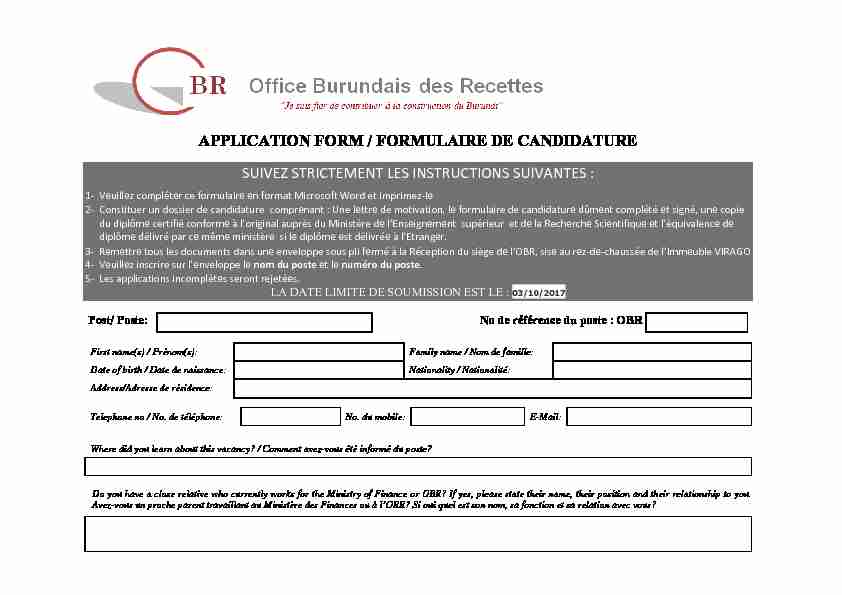 [PDF] APPLICATION FORM / FORMULAIRE DE CANDIDATURE SUIVEZ