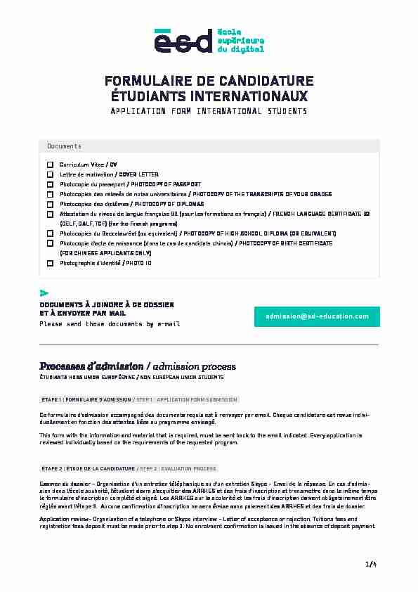 FORMULAIRE DE CANDIDATURE ÉTUDIANTS INTERNATIONAUX