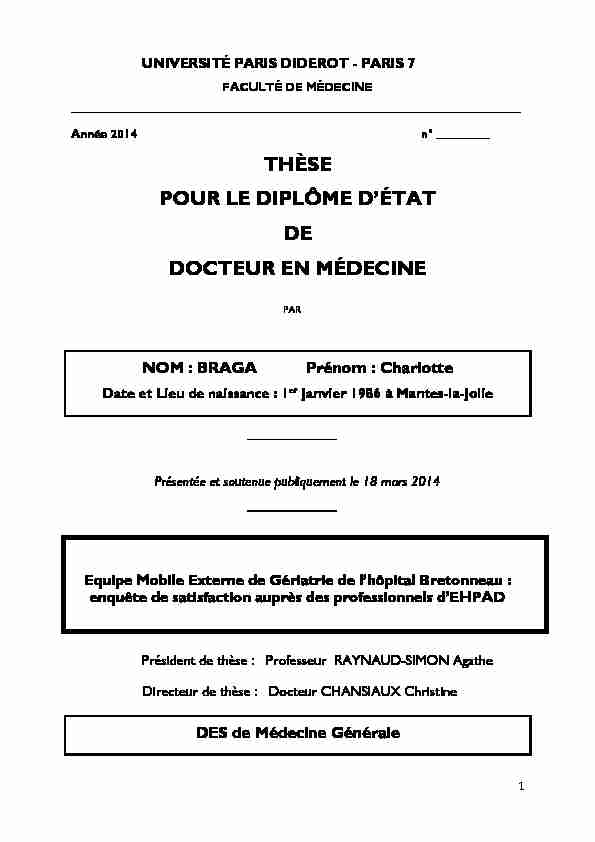 THÈSE POUR LE DIPLÔME DÉTAT DE DOCTEUR EN MÉDECINE
