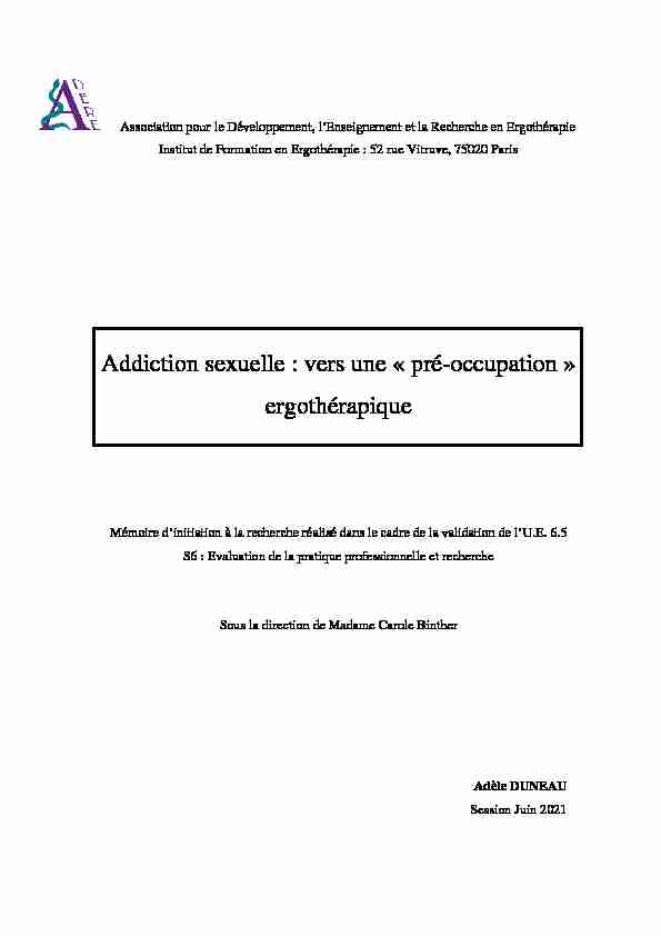 Addiction sexuelle : vers une « pré-occupation » ergothérapique