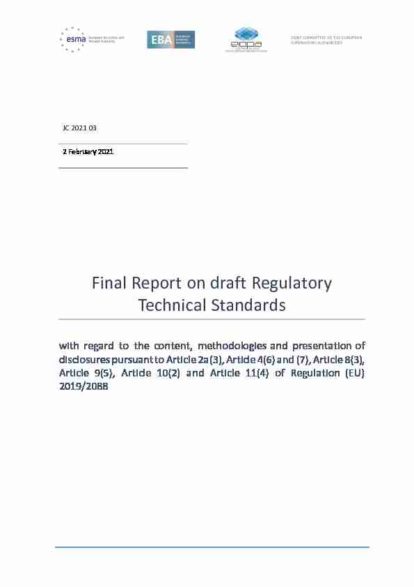 Final Report on draft Regulatory Technical Standards