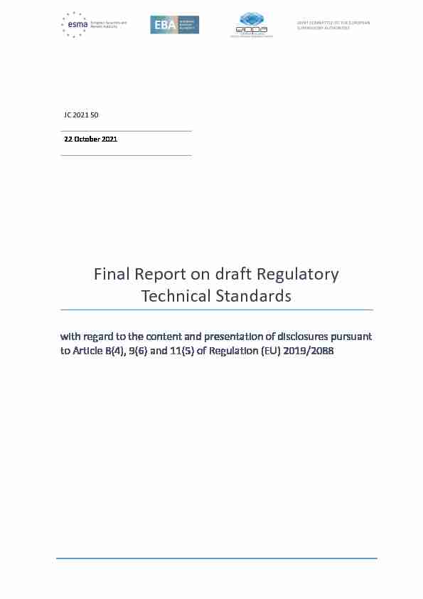 JC 2021 50 - Final Report on draft Regulatory Technical Standards
