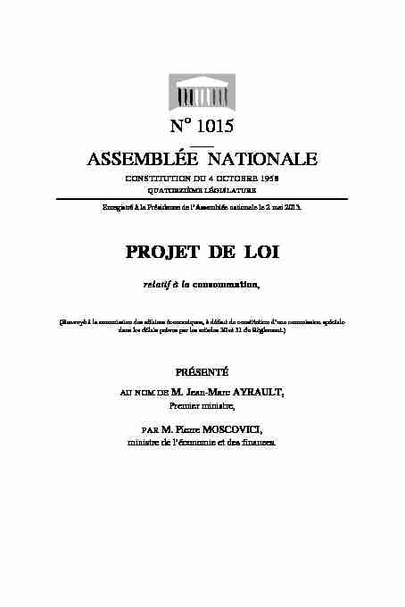 N° 1015 ASSEMBLÉE NATIONALE PROJET DE LOI