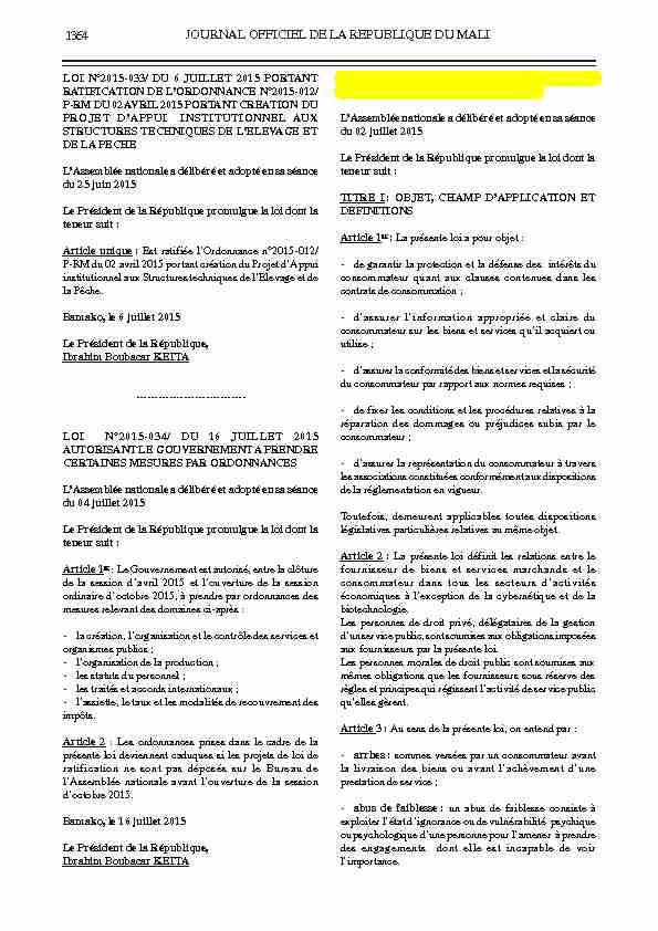 JOURNAL OFFICIEL DE LA REPUBLIQUE DU MALI 1364