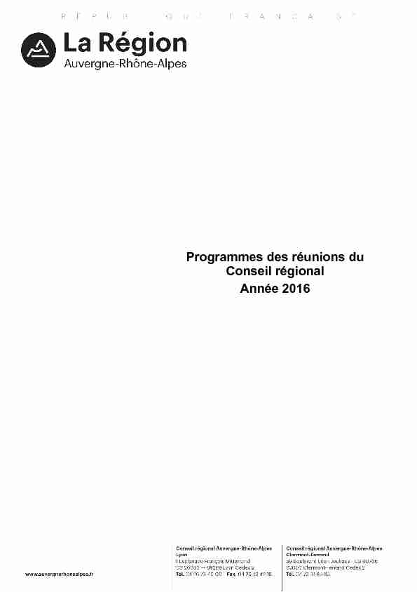 Programmes des réunions du Conseil régional Année 2016