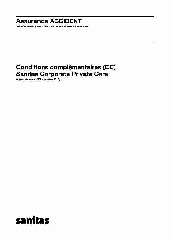 Assurance ACCIDENT Conditions complémentaires (CC) Sanitas