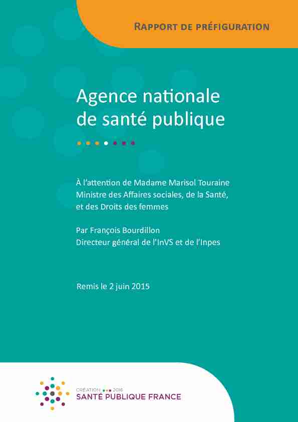 Rapport de préfiguration Agence nationale de santé publique